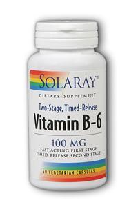 Vitamin B-6 100mg Timed Release 60 Vegetarian Caps two-stage TR from Solaray