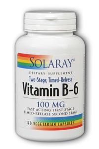 Vitamin B-6 100mg Timed Release 120 Vegetarian Caps two-stage TR from Solaray