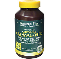 CAL/MAG/ W/VIT D and K2 CHOCOLATE CHEW 60 60 Chewables from Natures Plus