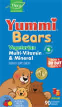 Yummi Bears Vegetarian Multi-Vitamin & Mineral Supplements 90 sour gummy bears from YUMMI BEARS (HERO NUTRITIONAL PRODUCTS)